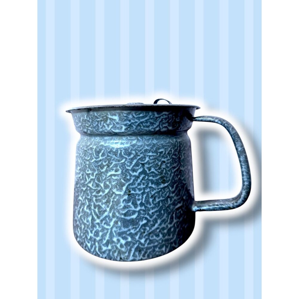 Vintage Blue Enamelware Graniteware Coffee Pot With Lid Rustic Campfire Style - Picture 6 of 16